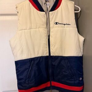 Champion Women's Cream and Navy Vest with Red Accents